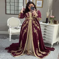 LORIE Elegant Moroccan kaftan Evening Dresses Burgundy Embroidery Beading Women Party Wear Formal Gowns Kaftan Dress Plus Size LJ2290B