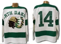 하키 저렴한 커스텀 레트로 1954 North Dakota Sioux Hockey Jersey 남자 스티치 흰색 크기 2xs-5xl 이름 또는 숫자 저지 최고 품질