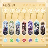 Genuine Authorized Genshin Impact Gold Keychain Kamizato Ayato Raiden Shogun Yae Miko Acrylic Keyring Pendant