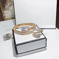 Fashion Brand Jewelry Sets Lady Brass Ladder Square Diamond Snakelike 18K Gold Wedding Engagement Open Bracelets Rings Se298Y