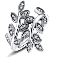 CZ Diamond 925 Sterling Silver Wedding Ring Set Original Box for Pan-dora Sparkling Leaves Ring Women Girls Gift Jewelry W164227S