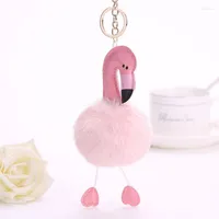 Party Decoration Flamingo Cute Fluffy Pompom Keychain Women Faux Fur Ball Pompon Brithday Kids Ring Holder