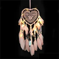 Other Event Party Supplies Creative Heart Shape Dream Catcher Feather Handmade Dreamcatcher With String Light Home Wall Hanging Deco Dhngd