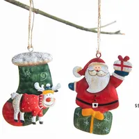 Hand Painted Christmas Tree Decoration Pendant Santa Claus Snowman Elk Metal Room Decor Painted Pendants RRB16083