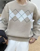 Мужской винтажный вязаный свитер хаки / длину- обычный / длинный рукав