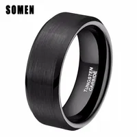 Somen Ring Men Classic 8mm Pure Black Tungsten Ring Brushed Finished Wedding Band Trendy Male Jewelry Engagement Love Ring Bague J233L