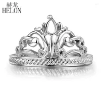 Cluster Rings HELON 925 Sterling Silver Engagement Wedding Women Ring Semi Mount Pear 3x4mm Round 0.9-1mm Crown Shape Jewelry Prong Set