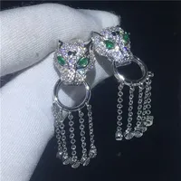 Vintage Leopard Tassels Drop Earring 925 sterling silver 5A Zircon Cz Party wedding Dangle Earrings for women Bridal Jewelry279U