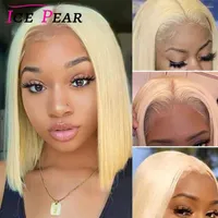Blonde Short Bob Wig 13x4 Lace Front Wigs Pre Plucked With Baby Hair Straight Human 13x4x1 T Part