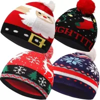 Winter Warm Knitted Slouchy Beanies Kids Christmas Chunky Pom Hat Cartoon Xmas Skull Cap Elk Santa Snowflake Knitted Hat Ski Outdoor Headwea