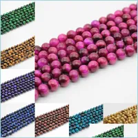 Stone Natural Stone Tiger Eye Bead Round Losse kralen 6 8 10mm voor sieraden maken DIY Charmelet 311 D3 Drop Delivery 2021 Nanashop Dhoev