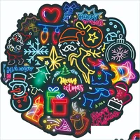 Car Stickers 50Pcs Christmas Neon Stickers Pack For Water Bottle Laptop Skateboard Motorcycle Waterproof Decals Drop Carstickerstore Dhcsw