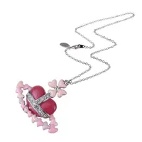 Pink Multi-Peach Heart Lacquered Saturn Necklace Pink Love Track Valentine's Day254c