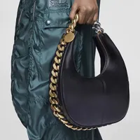 Stella Mccartney Frayme Small Zipped Shoulder Bag women Frayme Medium Leather Lady Handbag with Purse hobo bags Luxury designer black gold logo medall U8hp#