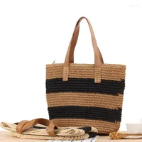 Evening Bags Simple Striped Women Woven Handbag Straw Shoulder Bag Lady Large Tote Cute Messenger Girls Holiday Travel Beach