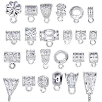 24Pcs Mix Tibetan White Silver Silver Color Connectors Bails Big Hole Beads fit European Charm Bracelet Pendant255V