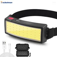Lighting 30000lm LED Headlamp Portable COB Headlight With Built-in Battery USB Rechargeable Head Lamp Outdoors Camping Running