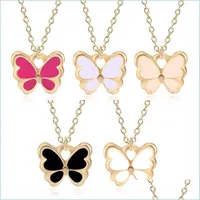 Pendant Necklaces Pendant Necklaces Fashion Kawaii Cartoon Mticolor Butterfly Necklace Charm Clavicle Chain Drop Oil Alloy Jewelry Go Dh7Hp