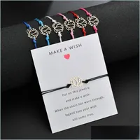 Bracelets de charme mode Make a Wish Bracelets Cute Lotus Flower Charm avec carte rouge bleu noir blanc corde corde