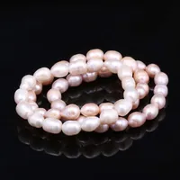 Beaded Strands Fashion 100% Natural Pearl Bracelet Charms Elastic Rope 9-10mm Real Pearls Classic Jewelry Bracelets Bangle Gifts 2656