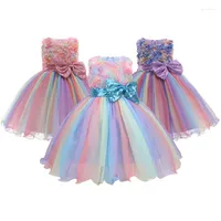 Girl Dresses 1-10 Years Old Flowers Girls Dress Summer Rainbow Mesh Bow Baby Princess For Christmas Birthday Party Kids Clothes