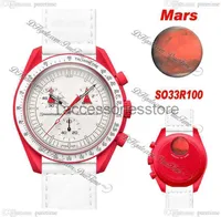 Bioceramic Moon Swiss Quqrtz Chronograph Mens Watch SO33R100 Mission To Mars 42mm Real Fiery Red Ceramic White Dial Nylon With Box