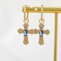 1 Paar Stollen Sapphire Cross Ohrringe 18k Gold Platted Kupfer