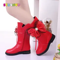 Boots Winter Shoes for Children Girls Princess Boots 2022 New Plus Velvet Warm Kids Leather Shoes Lace Bow Little Girls High Boots W221008