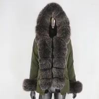 女性用トレンチコートCXFS 2022本物の毛皮の防水パーカー冬ジャケット女性ビッグナチュラルカラーフードデタッチ可能な厚い暖かいアウター