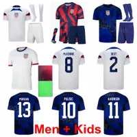 Oss män barn amerikansk fotboll Christian Pulisic Jerseys Set Alex Morgan Megan Rapinoe Ricardo Pepi Brenden Aaronson Football Shirt Kits World Cup 22-23 National Team