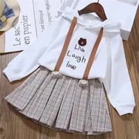 Girl's Dresses Kids Clothing Suits Spring Autumn Girls Plaid Skirt Suits Dress Long-Sleeved Dresses Suits Fashion