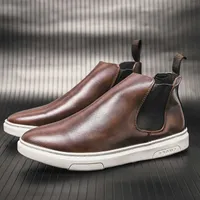 Susugrace Retro Men's Men's Chelsea Size 46 повседневная мода на открытом воздухе мужские ботинки Arthable High для мужчин Черный коричневый 1008