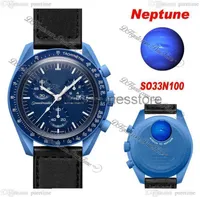 Bioceramic Moon Swiss Quqrtz Chronograph Mens Watch SO33N100 Mission To Neptune 42mm Real Navy Blue Ceramic Black Nylon With Box Super