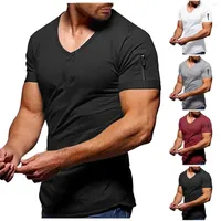 T-shirts masculins kancoold hommes couleurs solides d'été plus taille en V couche zipper manches courtes t-shirts vintage châssis de mode de mode mince tops mâles