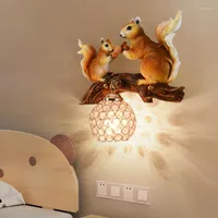 Wall Lamp Squirrel Children's Lamps Bedroom Bedside Living Room Lights American Animal Decoration Aisle Lighting Decor Fixtures