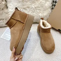 Women Classic Mini Platform Boot Ultra Matte Fur Snow Boots Suede Wool Blend Comfort Winter Designer Ankle Booties Size 35-40