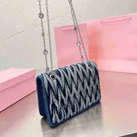 Shoulder Bag Miubag Designer Bags Women Wallet Denim Handbag Wrinkled Purse Chain Pleated Crossbody Small Messenger Vintage Clutch Purse
