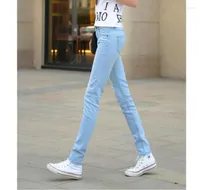 Jeans feminino azul claro mulheres femme slim alongamento da cintura baixa fêmea vintage calça jeans reta levantar as calças do quadril