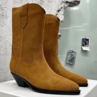 Suede Western Boots Cowgirl Boot Cowboy Heel Pull-On Classic Half Hofs Solet Snip Toe Boot Femmes Luxury Designers Chaussures Footwear Factory