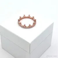 Fashion 18k Rose Gold Crown RING Set Original Box for Pandora 925 Silver CZ Diamond Women Wedding Rings226Q