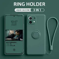 Cell Phone Cases Soft Liquid Silicone Case For Poco F3 X3 Mi 11T 10T Lite Ultra Redmi Note 11 10 9 9S Pro Ring Holder Stand Cover L221006