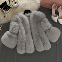 여자 모피 고품질 겨울 여성 가짜 코트 재킷 짧은 단락 7 슬리브 캐주얼 따뜻한 카사코 데 펠레 플러스 크기 4xl