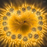 زخرفة الحفلات 10/20 Solar LED String Light Hollow Moroccan Ball Power Power Holiday Outdoor Patio Hanging Lamp