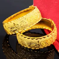 Bangle Hoyon Luxus 24K Armband für Frauen reine Goldfarbe Herz Drache Phoenix Braut Matt Hochzeitstag Feinschmuck