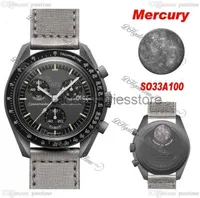 Bioceramic Moon Swiss Quqrtz Chronograph Mens Watch SO33A100 Mission To Mercury 42mm Real Black Ceramic Metallic Grey Nylon With Box