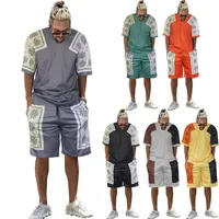 Erkek giyim moda patchwork baskı trend kısa kollu şortlar kolay boş zaman hip hop takım elbise toptan üreticiler m-3xl