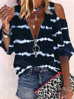 Women&#039;s Blouses Women&#039;s & Shirts Fashion Casual Printed Zipper Blouse Elegant Off Shoulder Hollow Out Party Tops Women Half Sleeve