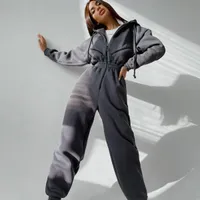 Women Basic Hoodie Jumpsuit Zipper Drawstring Overall Tracksuits High Waist Elasticity Streetwear Tracksuit Rompers Casual One Piece Outfit