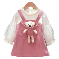 Girls Autumn Dresses Kids Clothes Winter New Corduroy Princess dress 2 pieces for Children Clothing Baby Girl Dress