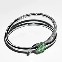 Marca de nudos de lujo brazalete brazalete doble l￭nea para mujer 18 km plateado plateado verde cristal diamantes brazaletes pulseras joyas Christimas regalo